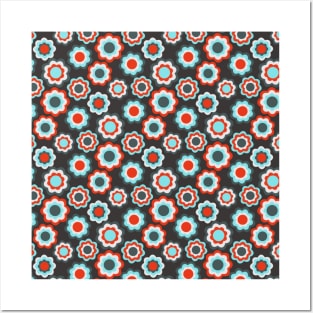 Blue & Red Floral Pattern Posters and Art